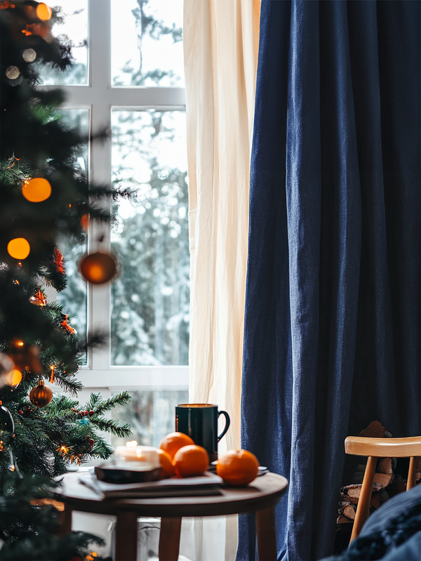 Christmas Indigo linen curtains