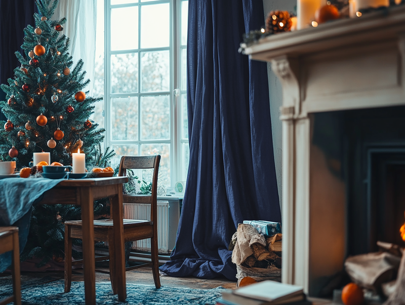 Christmas Indigo linen curtains