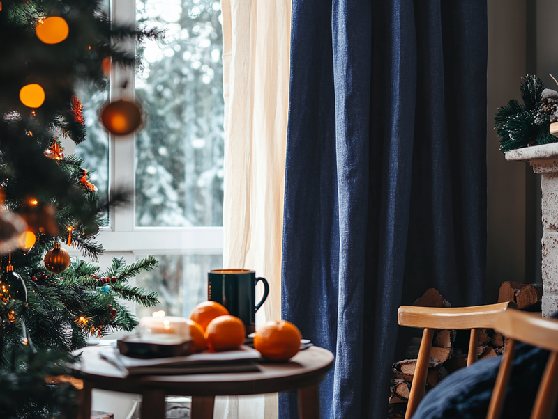 Christmas Indigo linen curtains