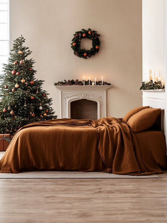 Christmas Ginger linen coverlet