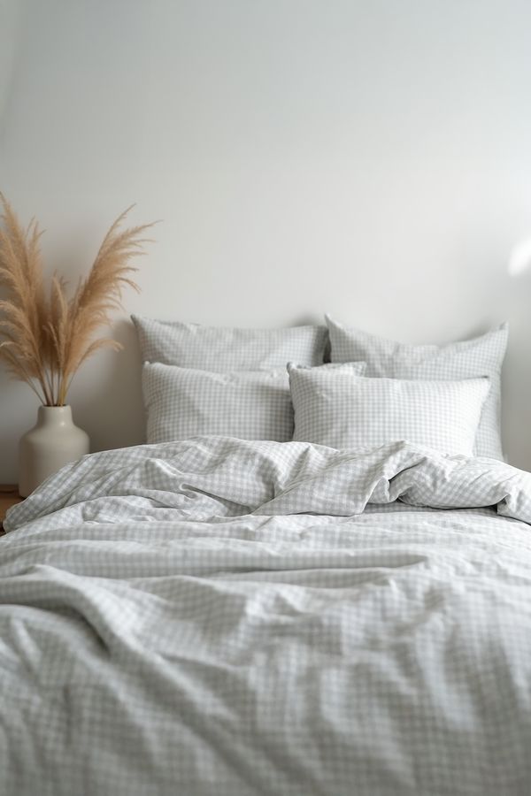 Light gray Small Gingham Cotton Bedding Set