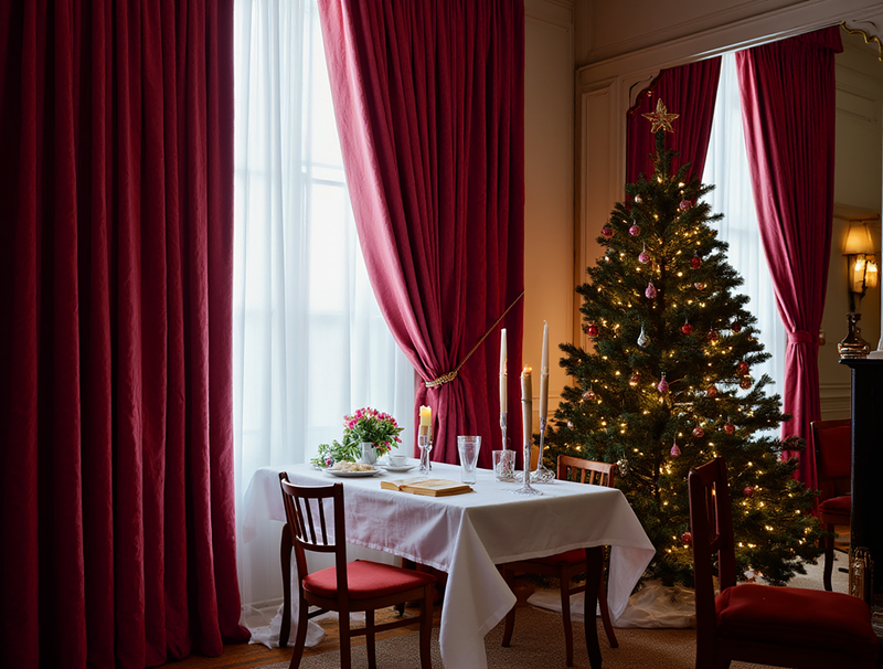 Christmas Marsala linen curtains