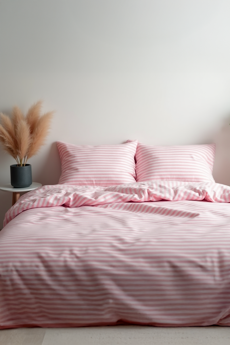 Pink Stripe Cotton Bedding Set