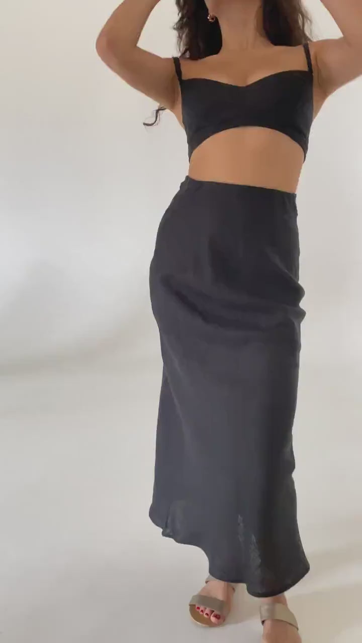 Black linen strap crop top Tina Summer elegant bra blouse Open back bustier top Linen bralette Thin straps cami Organic flax Custom sizes