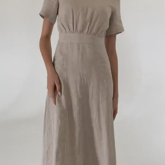 Sand linen midi t shirt dress Fiona Long simple dress Simple basic summer dress Minimalist casual pure undyed linen dress Custom size
