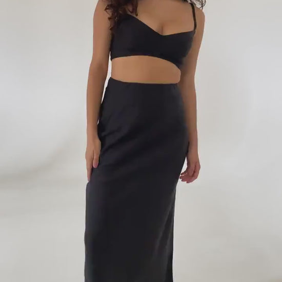 Fit black linen maxi skirt Nina Summer skirt with elastic waistband and lining High waist office linen skirts Custom Plus size