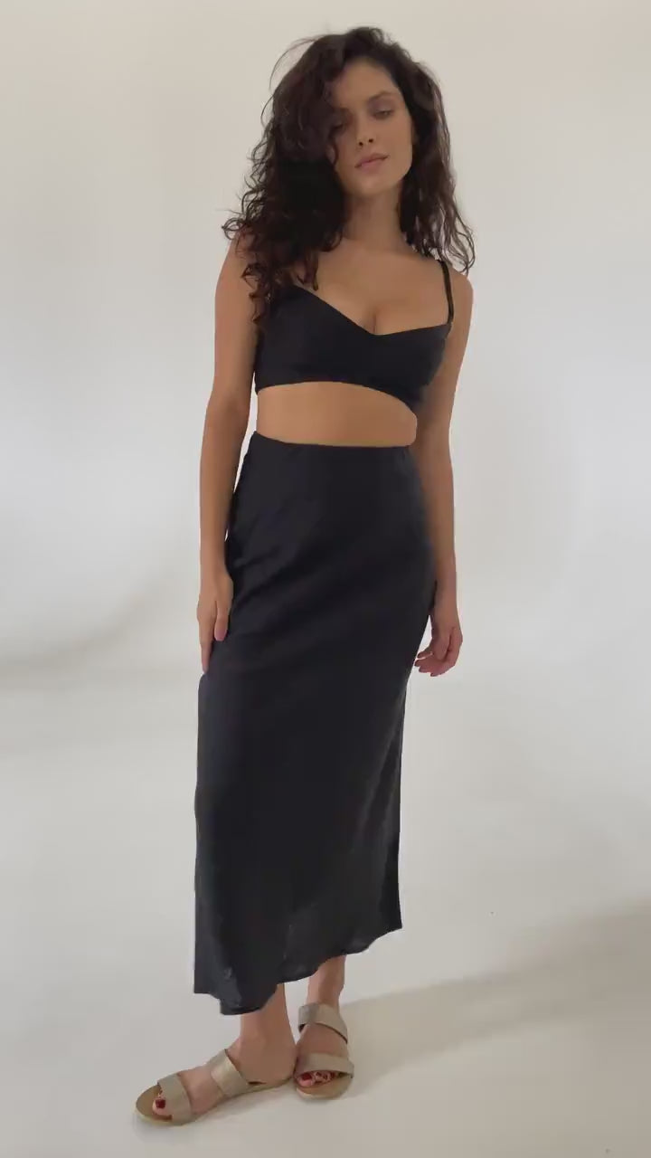 Fit black linen maxi skirt Nina Summer skirt with elastic waistband and lining High waist office linen skirts Custom Plus size