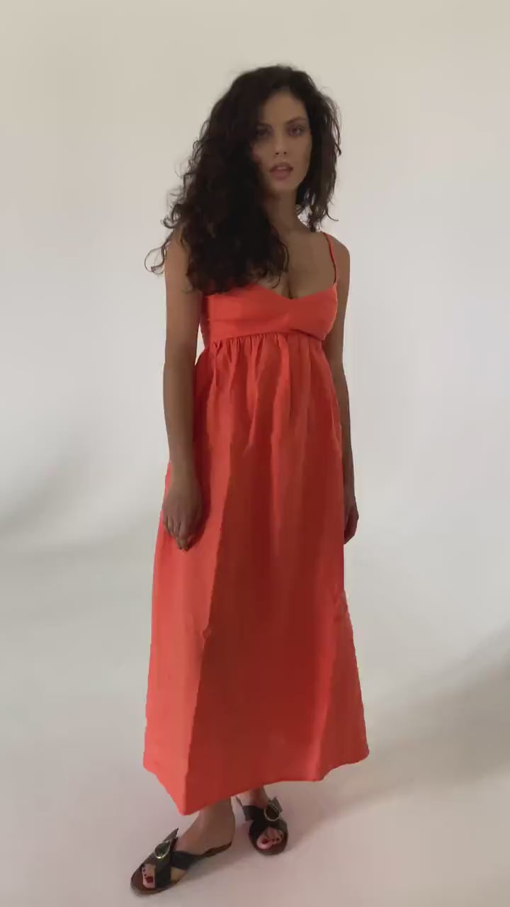 Tangerine linen maxi slip dress Jane Long strap cami dress Simple basic summer dress Minimalist casual pure linen dress Custom size