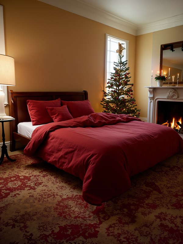 Christmas Marsala linen duvet cover