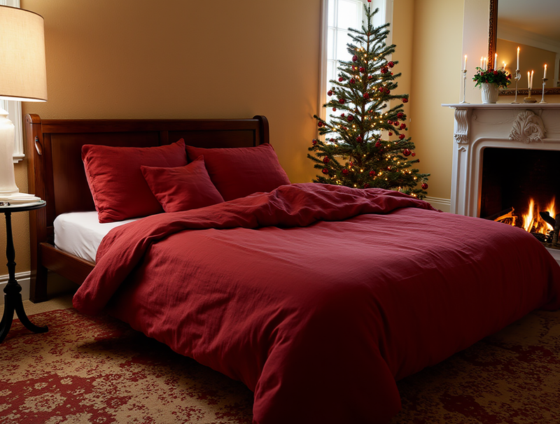 Christmas linen Marsala pillowcase