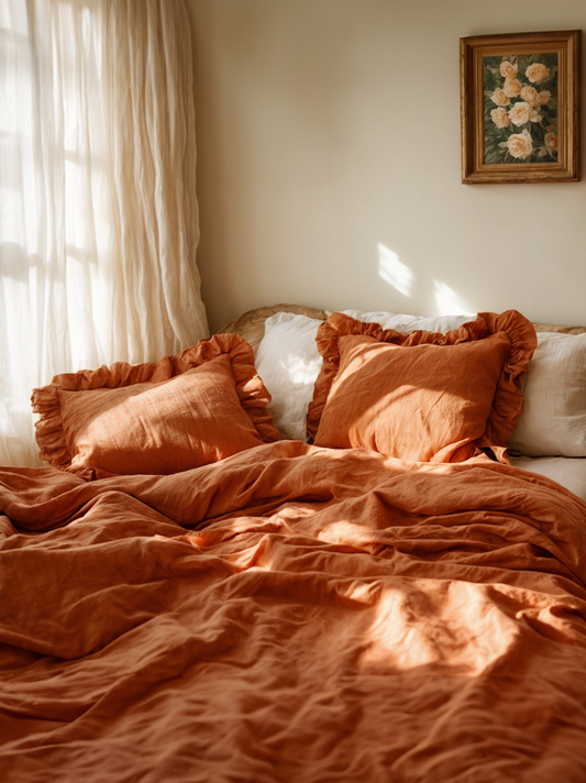 Carrot ruffled linen pillow cover