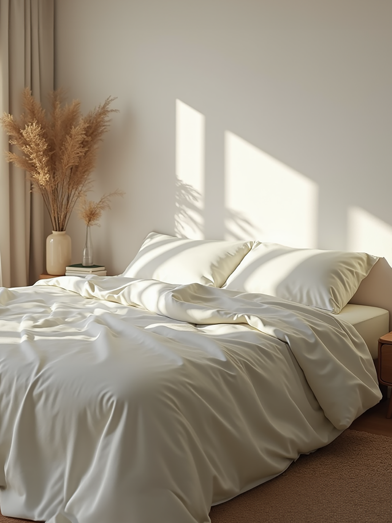 Ivory satin bedding set