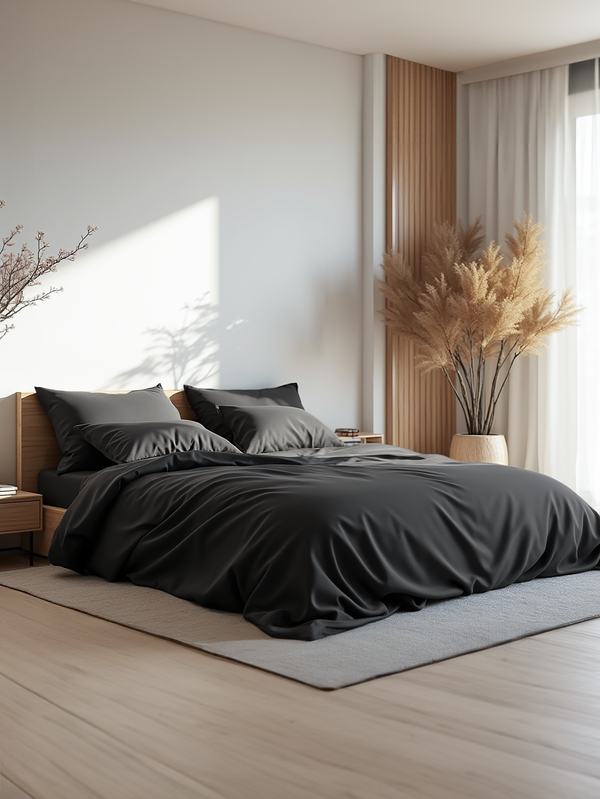 Dark gray satin bedding set