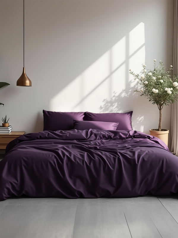 Deep purple satin bedding set
