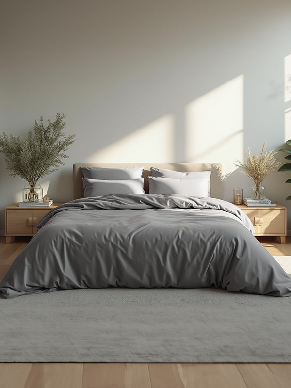 Light gray satin bedding set