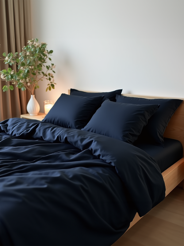Navy satin bedding set