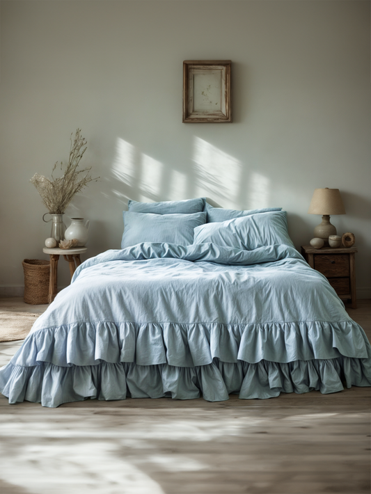Ice linen double ruffled duvet cover