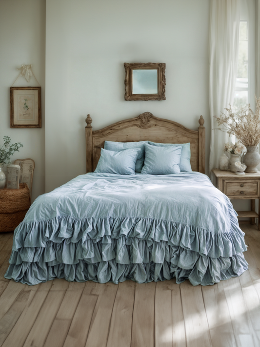 Ice linen triple ruffled duvet cover