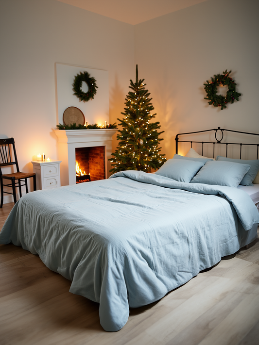 Christmas Ice linen coverlet