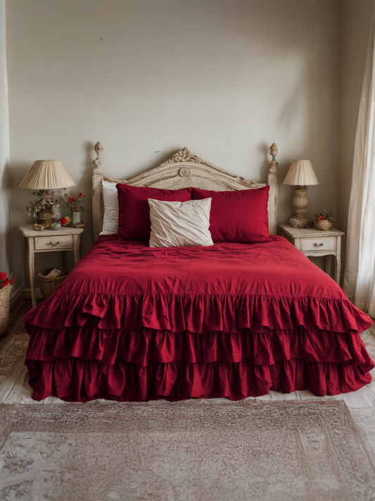 Marsala linen triple ruffled duvet cover